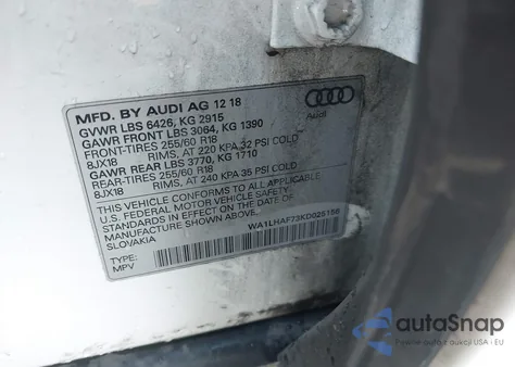 2019 Audi Q7 45 Se Premium/Premium Plus z USA, uszkodzony, nr VIN WA1LHAF73KD025156